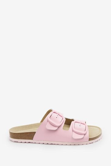 Pink Forever Comfort® Leather/Suede Double Strap Footbed Sandals