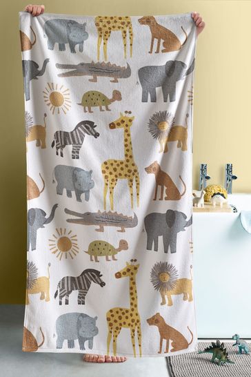 White Safari Print Childrens Towel