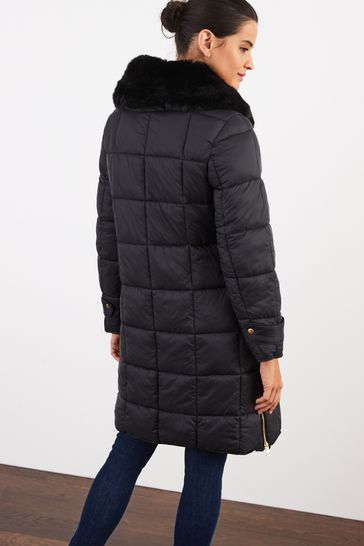 Buy Black Quilted Coat with Faux Fur Collar from Next Luxembourg