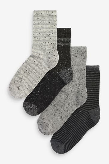 Monochrome Neppy Cushion Sole Ankle Socks 4 Pack