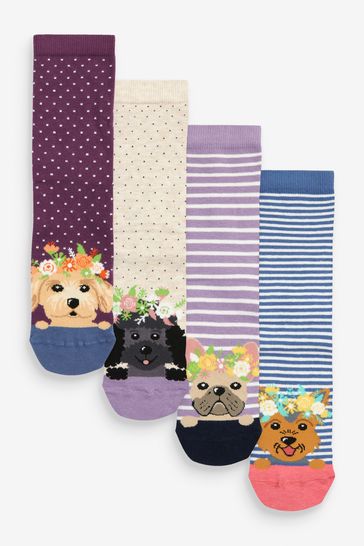 Flower Garland Dogs Ankle Socks 4 Pack