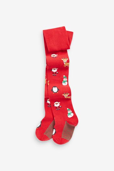 Red Cotton Rich Christmas Character Tights