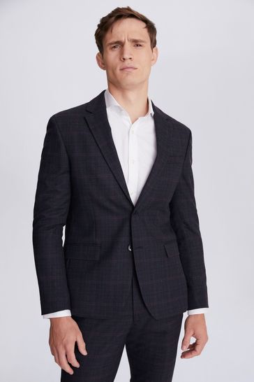 Moss london skinny fit navy black check suit hotsell