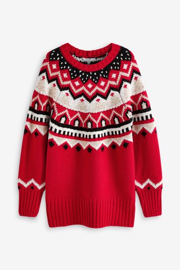 Buy Red Fairisle Pattern Matching Family Tunic Christmas Jumper