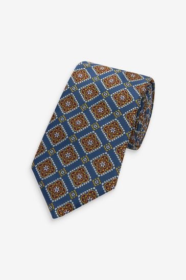 Teal Blue Medallion Regular Pattern Tie