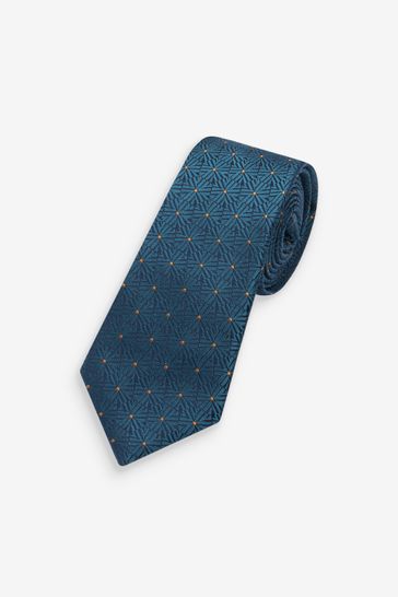 Teal Blue Geometric Regular Signature Tie