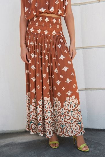 Buy Brown Printed Satin Pleat Midi Skirt from Next Netherlands