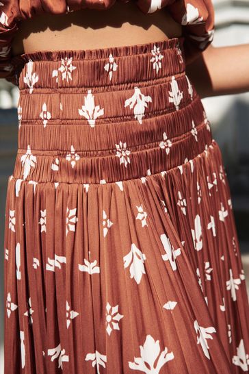 Buy Brown Printed Satin Pleat Midi Skirt from Next Netherlands