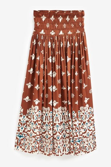 Buy Brown Printed Satin Pleat Midi Skirt from Next Netherlands