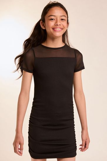 Lipsy Black Teen Sheer Yoke Jersey Bodycon Dress 9 16yrs