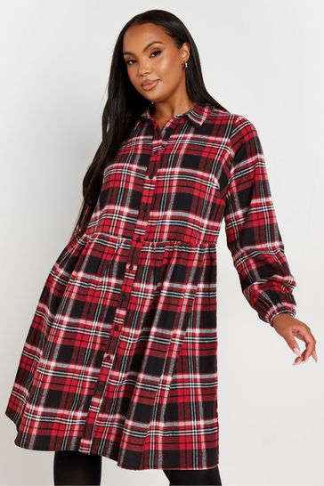 Buy Yours Curve Limited Long Sleeve Mini Check Shirt Dress from Next Bahrain