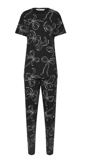 Buy Long Tall Sally Black Bow Print Sweet Dreams Slogan Pyjamas Set from Next Turkey