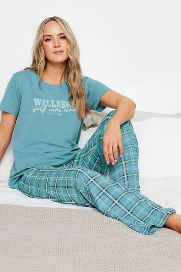 Buy Long Tall Sally Blue Check Print Slogan 100 Cotton Pyjamas Trousers Set from Next Netherlands