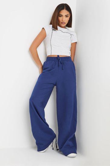 Buy PixieGirl Petite Blue Cuff Detail Wide Leg 100 Cotton Joggers from Next Bahrain