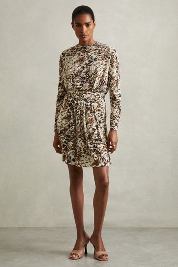 Buy Reiss Khaki Cream Jala Wool Blend Floral Print Jersey Dress from Next Bahrain