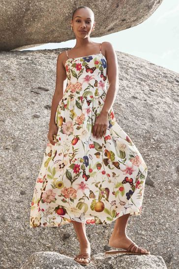 Forever New Pure Linen Brooke Drop Waist Midi Dress
