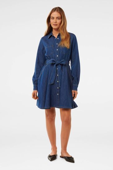 Forever New Colette Cotton Linen Mix Denim Shirt Dress