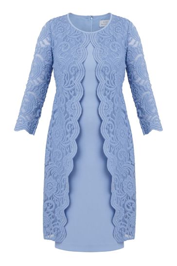 Gina Bacconi Blue Clarabelle Mock Lace Jacket And Crepe Dress