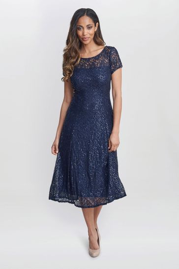 Buy Gina Bacconi Blue Genny Cap Sleeve Midi Length Sequin Lace Dress from Next Bahrain