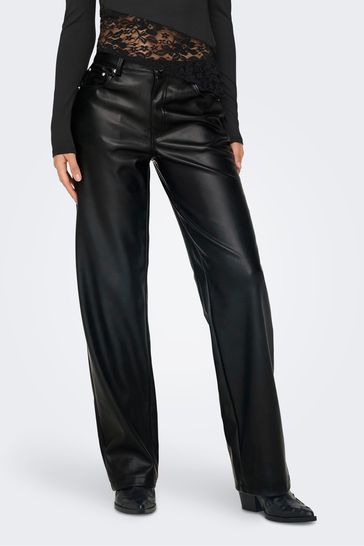 Buy ONLY Black High Waist Wide Leg Faux Leather Trousers from Next Netherlands