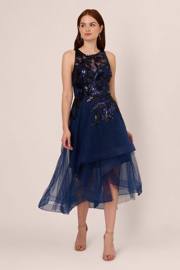 Buy Adrianna Papell Blue Sequin Combo High Low Dress from Next Bahrain