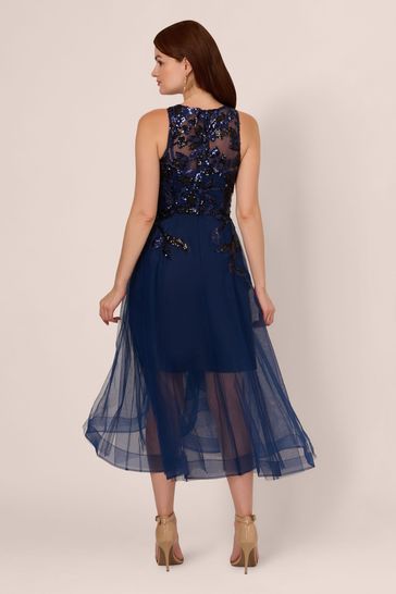 Adrianna Papell Blue Sequin Combo High Low Dress