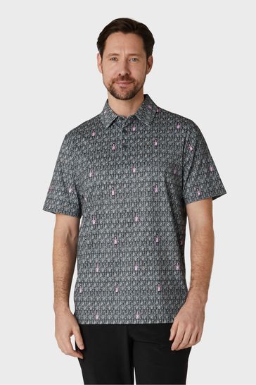 Callaway Apparel Grey Scotch Bottle Novelty Print Polo Shirt