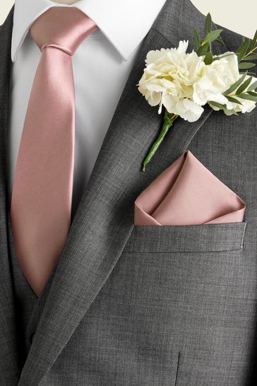 Peach Pink Silk Wedding Tie And Pocket Square Set