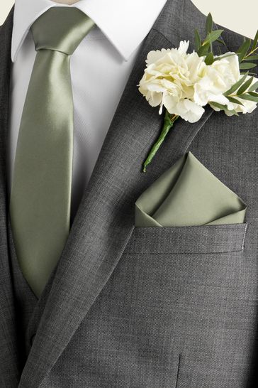 Olive Green Slim Silk Wedding Tie And Pocket Square Set