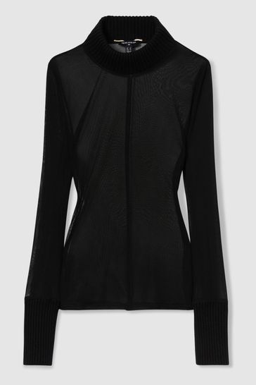 Buy Reiss Black Amber Atelier Sheer Jersey Funnel Neck Top from Next Bahrain
