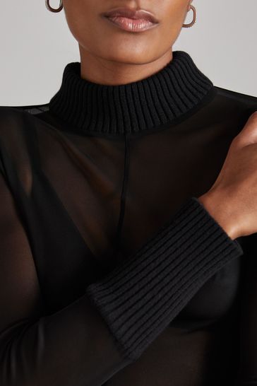 Buy Reiss Black Amber Atelier Sheer Jersey Funnel Neck Top from Next Bahrain