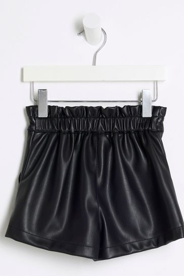 Buy River Island Black Girls Faux Leather Military Shorts from Next Italy