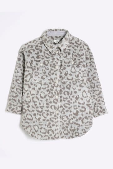 River Island Grey Girls Leopard Print Jacket