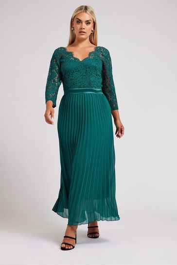 Buy Yours Curve Green London Wrap Lace Pleated Maxi Dress from Next Bahrain