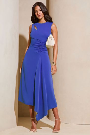 Buy Cobalt Blue Lipsy Sleeveless Ruched Front Asymmetrical Midi Dress from Next Bahrain