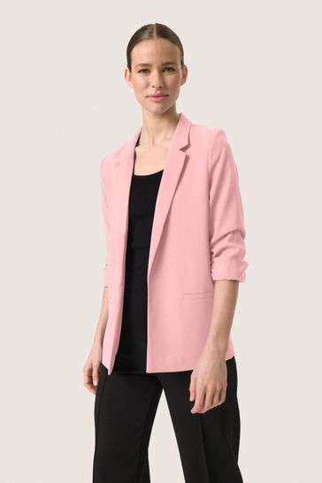 Buy Soaked in Luxury Pink Shirley 3 4 Sleeve Open Front Blazer from the Laura Ashley online shop