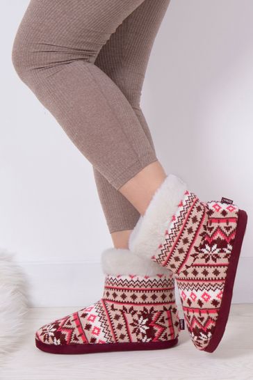 Buy Totes Pink Ladies Fairisle Knit Boot Slippers from Next Bahrain