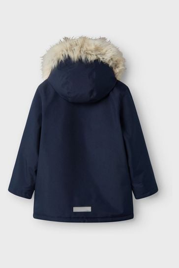 Name It Blue Boys Parka Coat With Faux Fur Hood