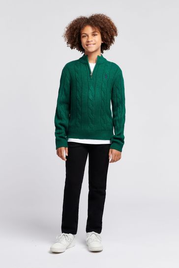 U.S. Polo Assn. Boys Blue Cable Knit Funnel Neck Jumper