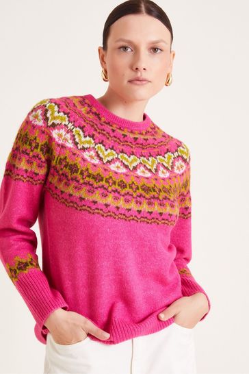 Buy Monsoon Pink Fern Fair Isle Jumper from Next Bahrain