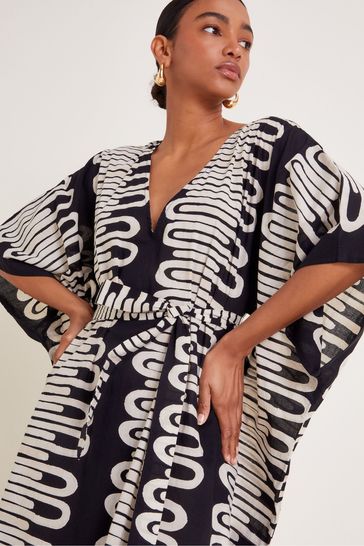 Buy Monsoon Black Orla Geometric Print Kaftan Dress from Next Bahrain