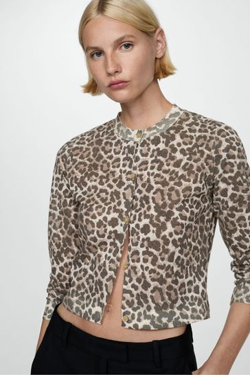 Buy Mango Leopard Print Knitted LIghtweight Cardigan from the Laura Ashley online shop