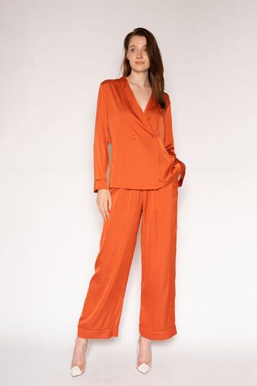 Lattelove Orange Holly Tuxedo Double Breasted Satin Lounge Pyjama Set