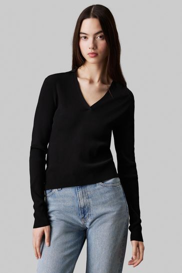 Buy Calvin Klein Black V Neck Viscose Jumper from Next Netherlands