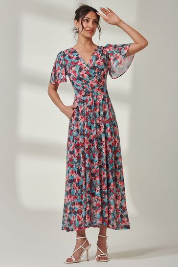 Buy Jolie Moi Green Gracelyn Wrap Front Mesh Maxi Dress from Next Bahrain