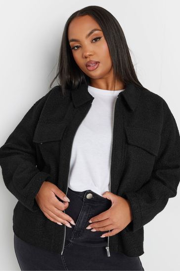 Buy Black Yours Curve Wool Cropped Centre Front Jacket from Next Bahrain