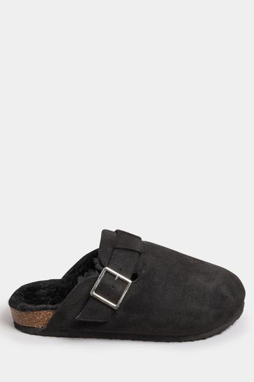Yours Curve Black Extra Wide Fit Faux Fur Lined Clogs