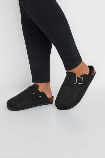 Yours Curve Black Extra Wide Fit Faux Fur Lined Clogs