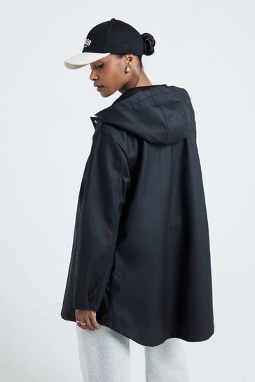 Black hooded mac top