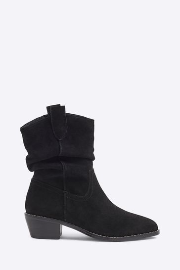 River Island Black Slouch Western Boots